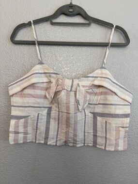 Express Striped Tie-Front Crop Top - Mauve Pink & Gray